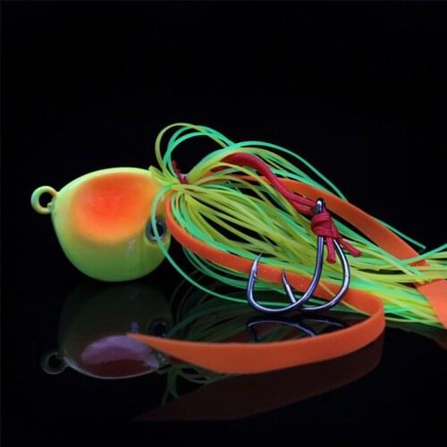 L62J 2PCS/lot Lead with Skirt Strong Hook Grassgreen Mental jigging Bait 40g Fishing Tackle