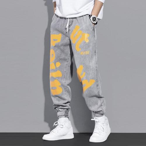 Mens Denim Jeans Autumn Ankle Length Harem Pants Male Casual Letter Print Plus Size Loose Designer Boyfriend Jeans Street Wear