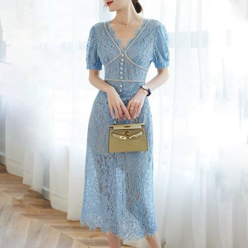 2021 summer new French high class lace jacquard slim dress