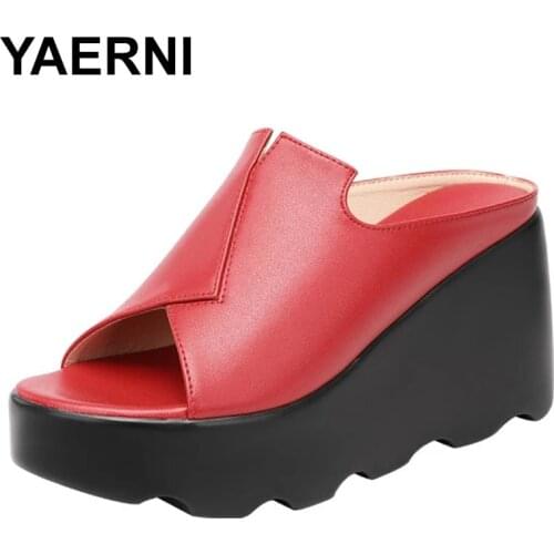 YAERNI Flats Platform Women Slippers 2021 Outside Fashion Ladies Platform Wedge Slippers Peep Toe Summer Shoes High Heels Female