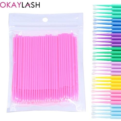 OKAYLASH 100PCS/Bag Disposable Micro Brush Eyelashes Extension Swabs Grafting Lashes Cleaning Makeup Tool Swab Cotton Sticks