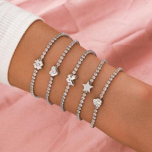 Wholesale 5Pcs/Set 23cm Bling Glittering Claw Cup Chains Full Rhinestones Bangle Bracelet Girl Wedding Jewelry Accessories 2020