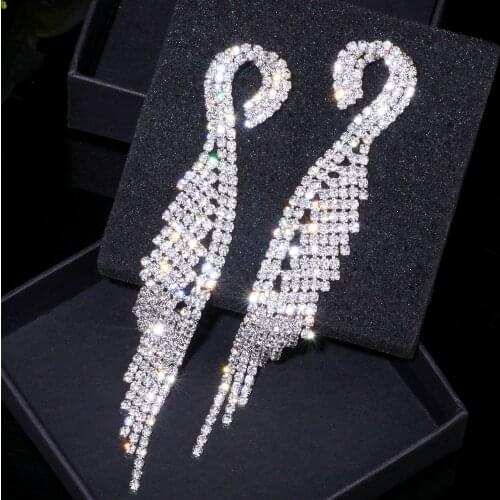 Luxury Crystal Long Tassel Earrings Classic Bridal Dangle Drop Earring Brincos Wedding Engagement Jewelry Accessories WX041