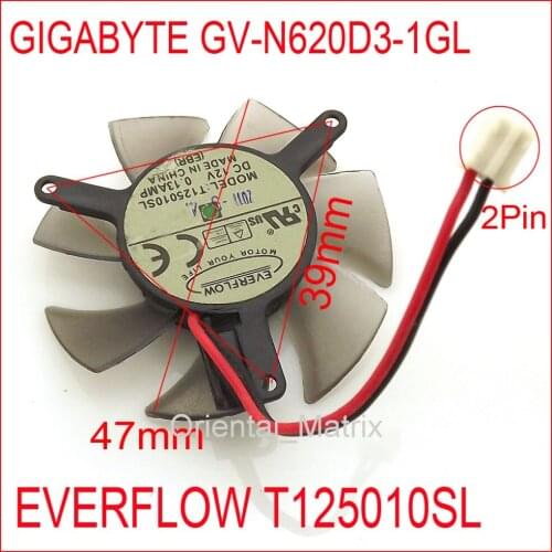 T125010SL 47mm 39x39x39mm 12V 0.13A 2Pin For Gigabyte GV-N620D3-1GL Graphics Card Cooler Cooling Fan