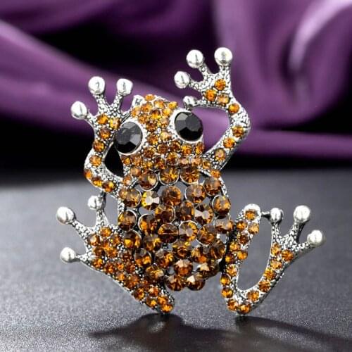 Zlxgirl jewelry antique silver vintage frog shape men brooches jewelry green brown blue rhinestone crystal men scarf pins broch
