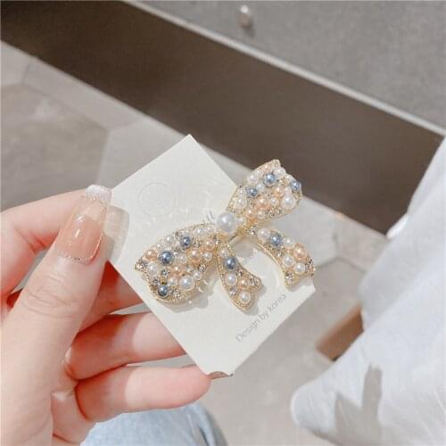 1PCS2021 Handmade Diamond Pearl Star Bow Summer Fashion Womens Hairpin Pin Sweet Temperament Girl Hair Accessories Hairpin Gift