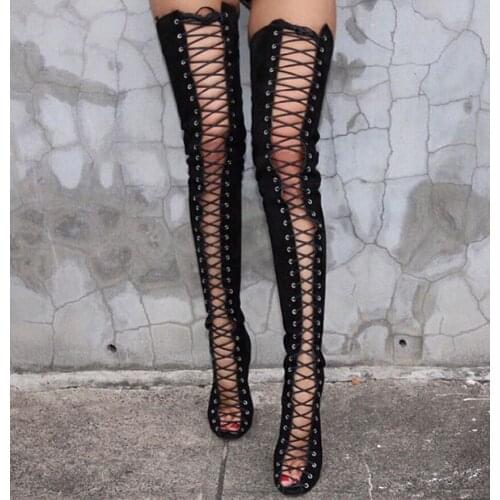 Sandals womens European and American ultra-high heel fashion over the knee boots straps suede womens boots thigh high boots
