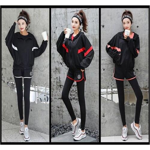 Fitness women autumn winter morning running gym exercise five piece suit loose speed dry clothes professional yoga clothes 9555