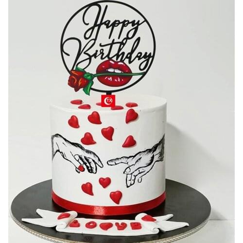 Golden Happy Birthday Cake Toppers Color Printing Rose Red Lip Baking Cake Toppers for Girls Birthday Party Cake Decorations New