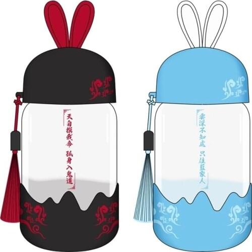 1Pc Anime Mo Dao Zu Shi Ancient Theme Glass Cup Wei Wuxian Lan Wangji Cute Rabbit Ears Water Cup Bottle Anime Around