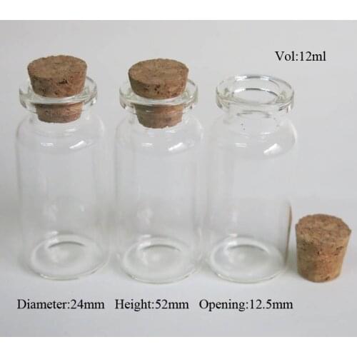 1000 x 15ml Clear Glass Bottle with Wood Cork 15cc Cork Stopper Crimp Neck Storage Decorative Craft Wishing Bottle 24*52*12.5mm