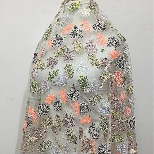 1Y/lot Colourful Glitter Mesh Sewing Sequins Fabric For Dress Home Curtain Decoration DIY Material