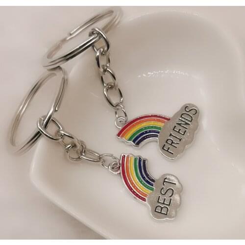 2 pieces/set for female broken heart rainbow friendship keychain fashion best friend stitching pendant keychain gift