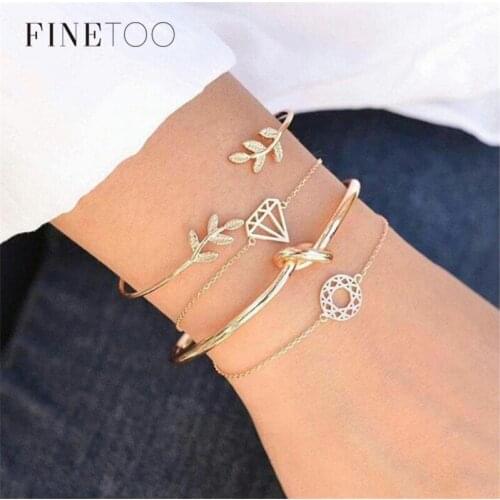 4PCS/Set Gold Color Stackable Filigree Triangle Branch Knot Cuff Bracelets Set Boho Geometric Bracelets Bangles for Women