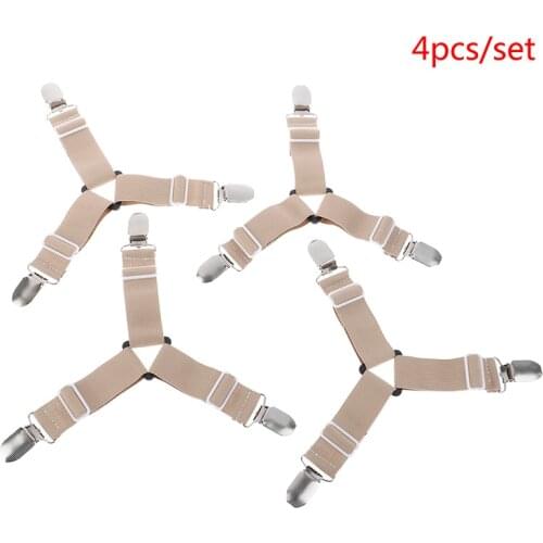 4pcs Non-slip Clip Straps Bed Sheet Clip Grippers Suspender Cord Hook Loop Clasps Adjustabl Elastic Mattress Cover Clothes Pegs
