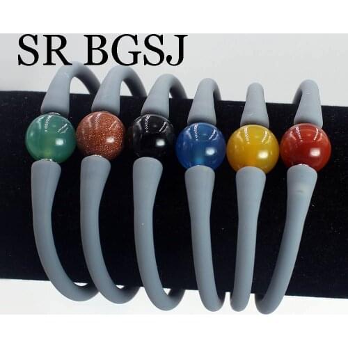 Free Shipping 12mm Gray Silicone Rubber Cord Gems Agat Natural Stone Necklace Bracelet Fashion Jewelry Set