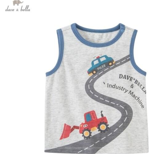 DBW17969 dave bella summer baby boys causal cartoon print sleeveless T-shirt children tops kids boy fashion tees