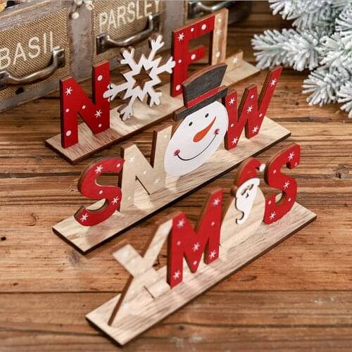 Behogar Rustic Christmas Wooden Sign Noel Snow Xmas Letter Plaque Decorations Table Desktop Ornament for Party Home Cafe Decor