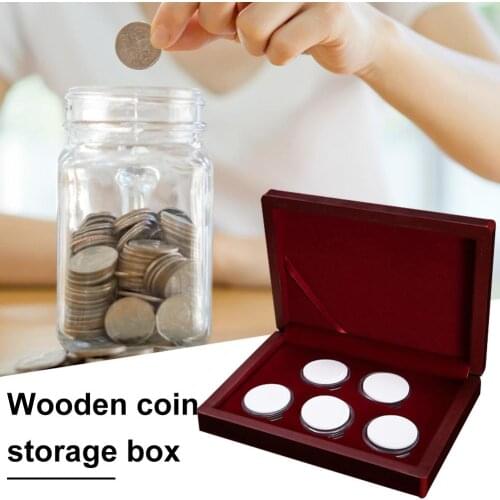 Wooden Coin Collection Storage Box Commemorative Coin Protection Case Coin Display Organizer Container Holder With Capsules