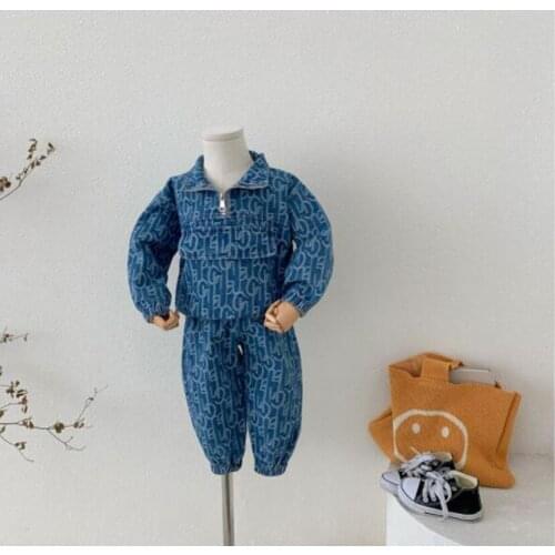Cultiseed Girls Letter Print Jeans Coat+Long Pants 2pc Sets Clothes Baby Children Kids New Fashion Spring Loose Casual Suit