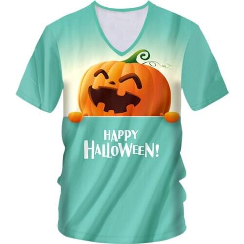 IFPD EU Size New 3D Horror T-shirt Halloween 3D Printed V-neck T-shirt Hip Hop Pumpkin Head Happy Halloween Men And Women Tshirt