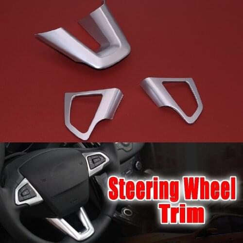 JEAZEA 3Pcs Silver Car Interior Steering Wheel Trim Frame Cover Decoration Sticker Fit For Ford Focus 2015 2016 2017 Accessories