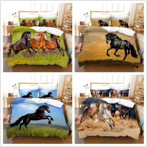 Horse Pattern 3D Printed Bedding Set Running Horses Animal Duvet Cover Set Twin Full Queen King Size Bed Linens Bedclothes Gift