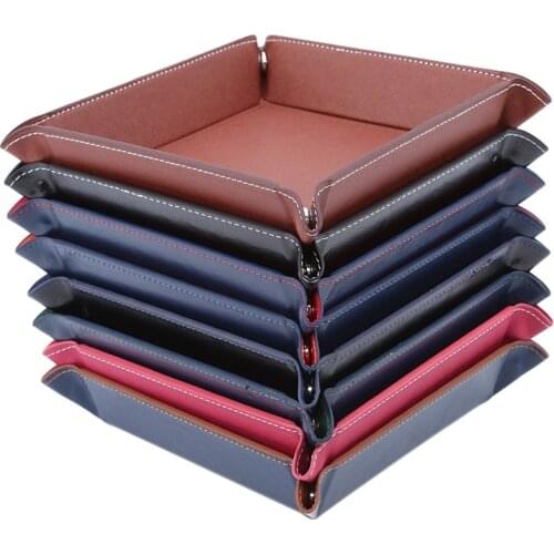 Creative PU Leather Valet Trinket Folding Tray Collapsible Phone Key Wallet Coin Desktop Storage Sundries Box Bins Accessories