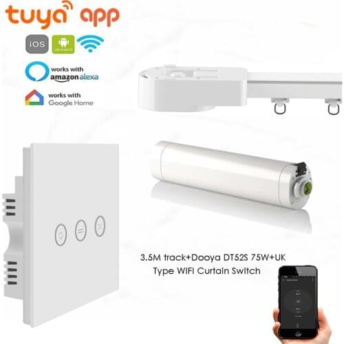 Dooya DT52S 75W Motor+3.5M or Less Track+UK Type WIFI Curtain Switch,Touch on/off,Tuya App WIFI Remote,Support Alexa/Google Home