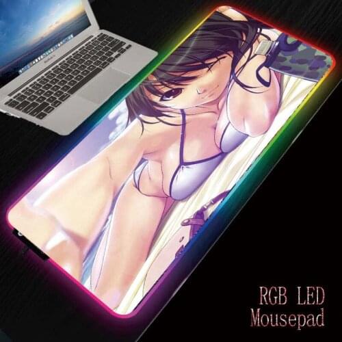 MRGBEST Sexy Anime Big Breasts Large Computer RGB Gaming Mouse Pad Gamer Large Mause Mat RGB Mousepad Computer Mat Desk Mat