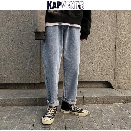 KAPMENTS Men Harajuku Baggy Jeans 2021 Man Streetwear Fashions High Waist Blue Straight Denim Pants Oversized Loose Harem Pants