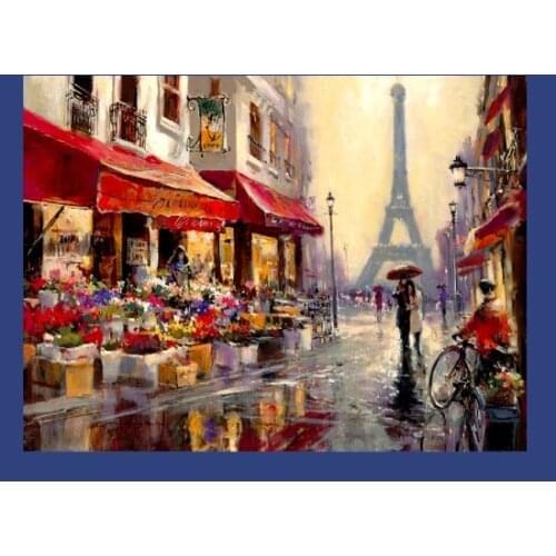 Needlework Crafts 14CT Unprinted Embroidery DIY Scenic Quality Cross Stitch Kits Eiffel Tower Art Bustling Market Home Decor