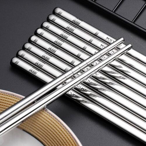 Non-Slip Chinese Chopsticks 304 Stainless Steel Reusable Metal Healthy Chopstick for Sushi Food Sticks Tableware Kitchen Tools