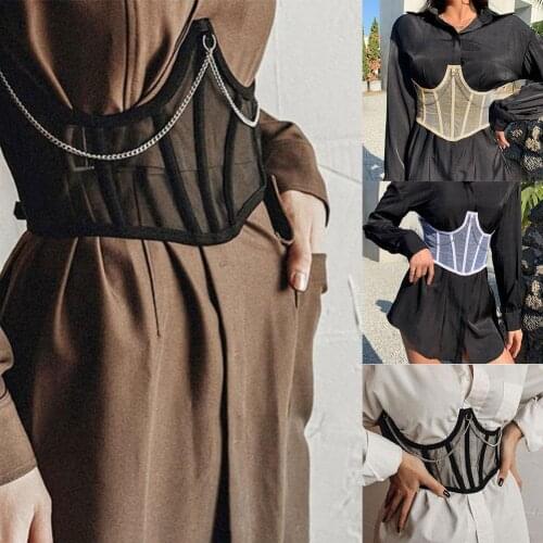 2021 New Fashion Waist Seal Black High Waist Corset Punk Metal Chain Harajuku Simple Vintage Slimming Cummerbunds For Women Lady