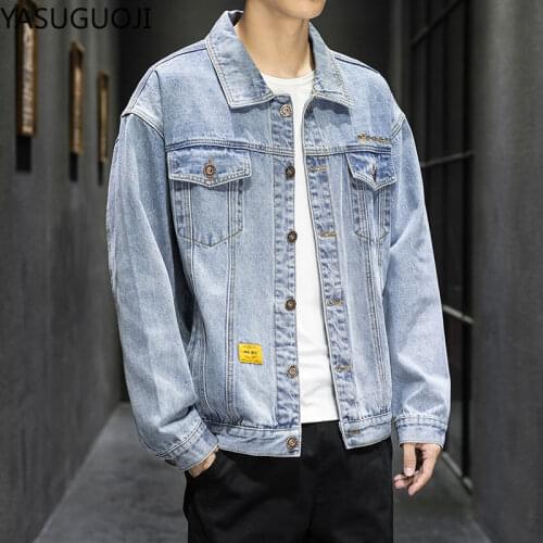 YASUGUOJI New 2021 Mens Jackets and Coats Streetwear Jean Jacket Men Plus Size M-5XL Solid Turn-down Collar Denim Jacket Men