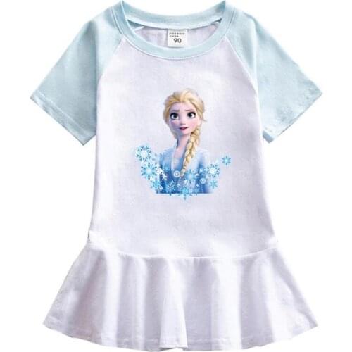 Ice princess new spring and summer of 2021 childrens wear short-sleeved dress small children falbala little girl dress