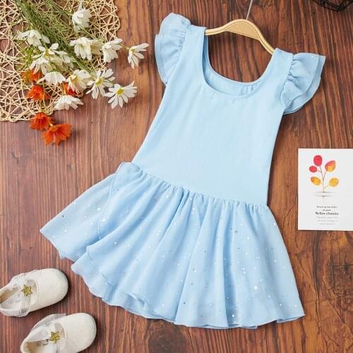 Solid Blue Toddlers Girls Princess Dresses Baby Girls A-Line Lovely Ruffle Summer Dress Kids Girls Soft Cotton Clothes Bodysuit