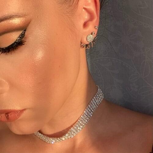 Fashion Crystal Choker Necklace for Women Wedding Stretch Rhinestone Statement Punk Gothic Necklace Accessories Jewelry