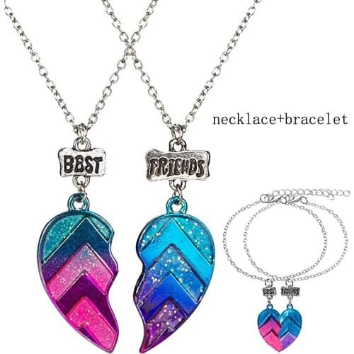 New 2021 1 Pair Best Friend Letter Necklace Colorful Heart Pendant Necklace Fashion Chain Necklace Girls Friendship Jewelry