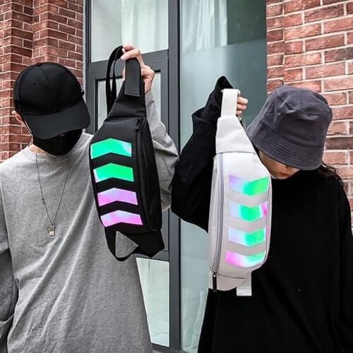 Casual Travel Waist Pack Reflective Chest Bag Men Nylon Geometric patterns Fashion Women Street Wear Hip-Hop Crossbody Bags G194