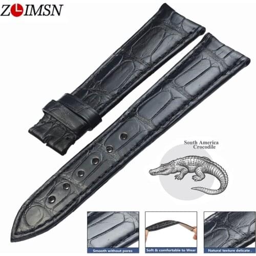 ZLIMSN Black Alligator WatchBand suitable For Apple Watch 38-42mm Luxury South America Crocodile Strap 12mm-26mm For Mens Women