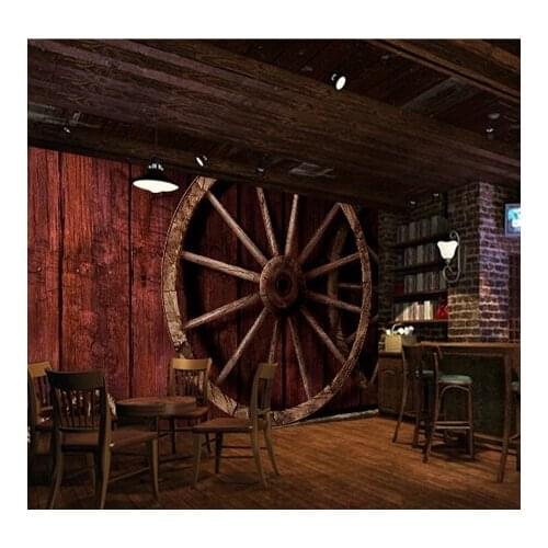 Retro wood grain wheel rope large murals retro bar lounge bar Coffee hall wallpaper custom size