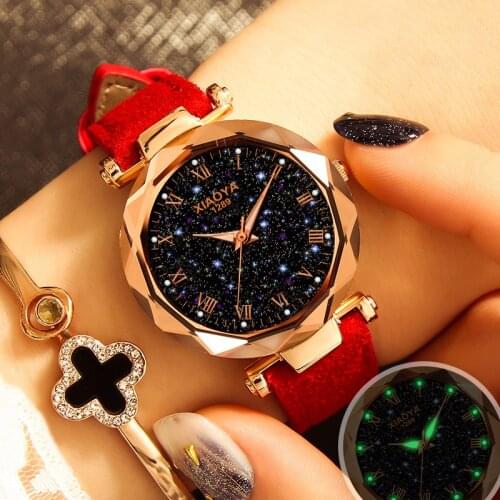 Rose Gold Geometric Watch Case Luxury Women Fashion Watches Luminous Ladies Quartz Dress Wristwatches With Vintage Leather Band