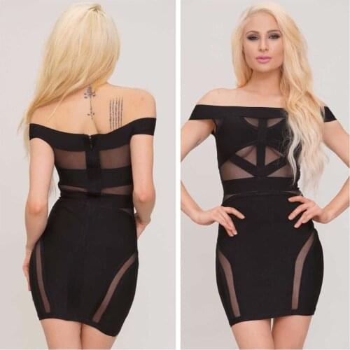 Mesh black off shoulder sexy women 2020 newest style summer hl bodycon short rayon bandage dresses