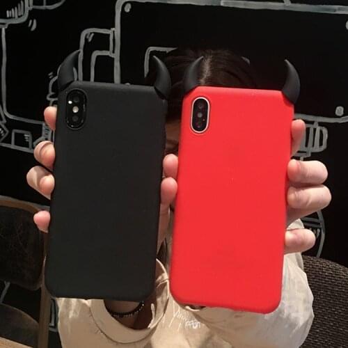 Cute soft Silicone Black Case Devil Horns Demon Angle Cover for Samsung Galaxy A10 A20 A30 A40 A50 A70 J4 J6 A6 A7 A8 2018 PLUS