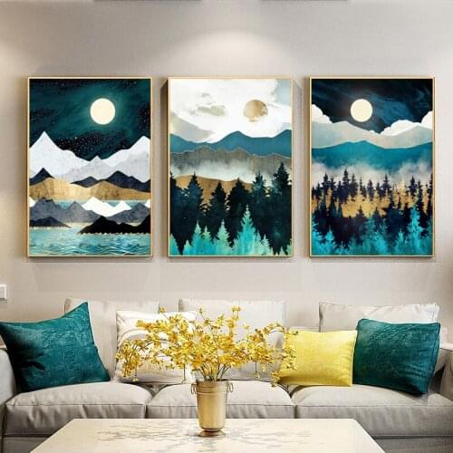 Nordic Abstract Mountain Landscape Wall Art Canvas Painting Art Poster Print Wall Picture for Living Room