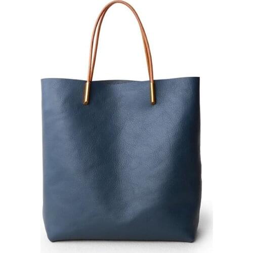 Simple Genuine Leather Women Tote Bag Small Bucket Women Shoulder Bag Solid Casual Lady Leather Handbag Female Shopping Bag