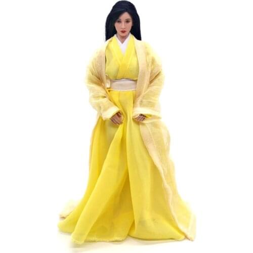 1/6 Scale Light Yellow Long Dress Ancient Clotthes Models for 12''Figures Bodies Accessories DIY