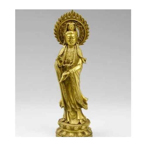 Tibet Buddhism Pure Brass Copper Vase Kwan-yin Guanyin Bodhisattva Buddha Statue