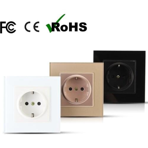Three colors optional EU standard 110-250V power socket tempered glass panel wall socket EU with temperd glass flame retardant